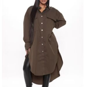 FASHION NOVA Olive green over sized long length shirt 2XL